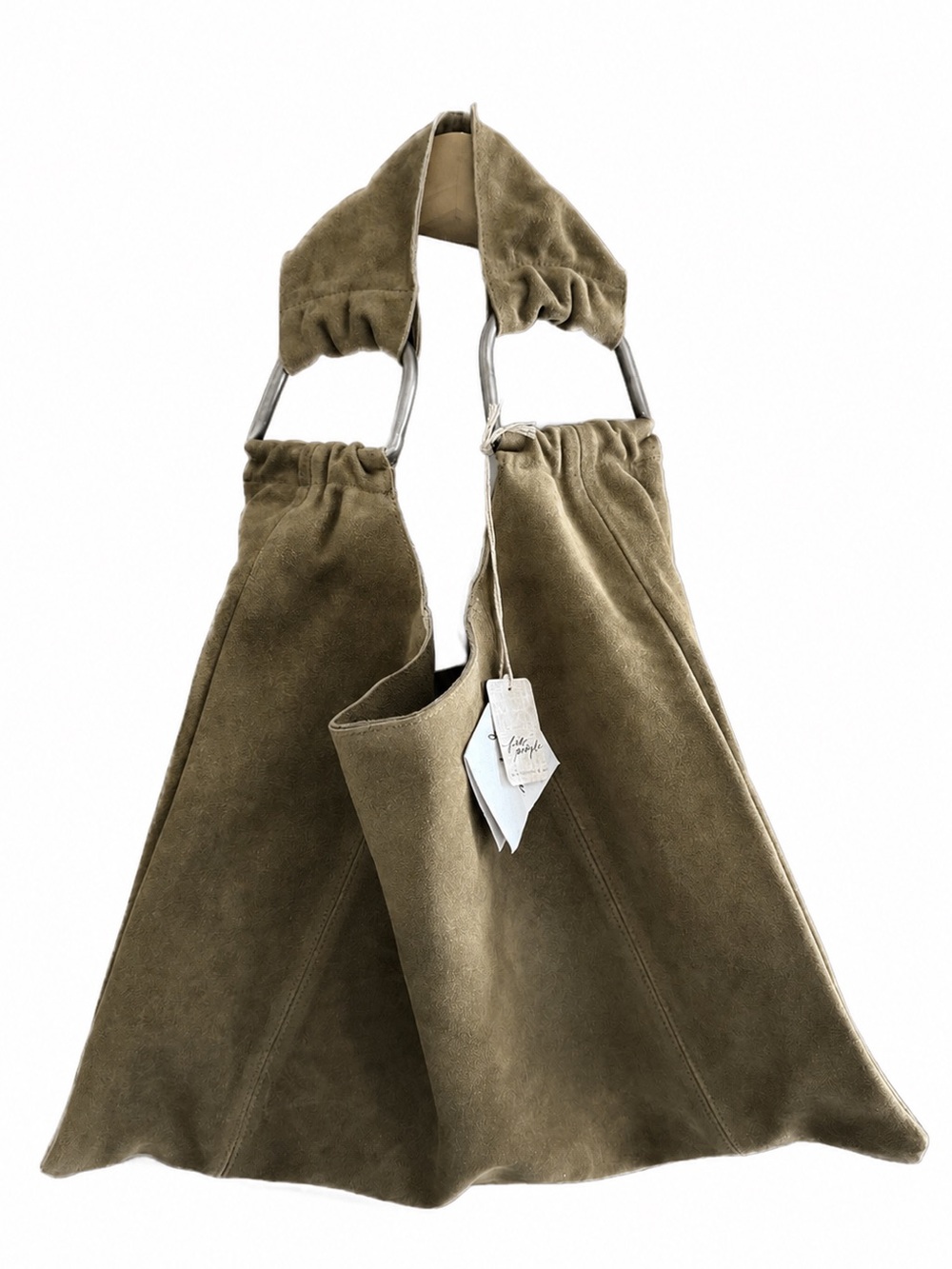Free People Bobbi Slouch Suede Tote Olive Green Leather BNWT SOLD OUT - Picture 7 of 8